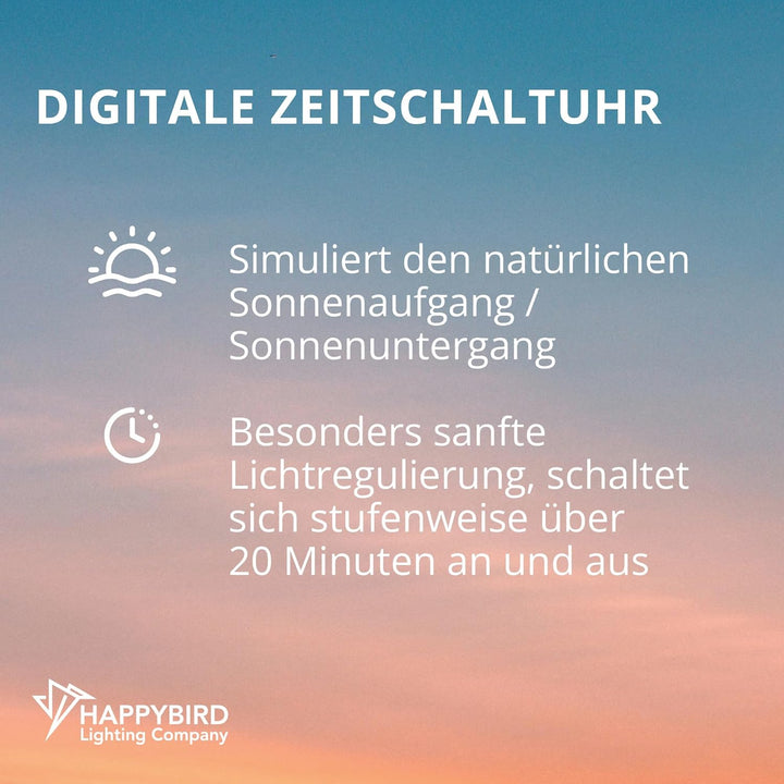 Programmierbarer Timer und Dimmer der HappyBird Lighting Company. Es schaltet Sich langsam zur progr