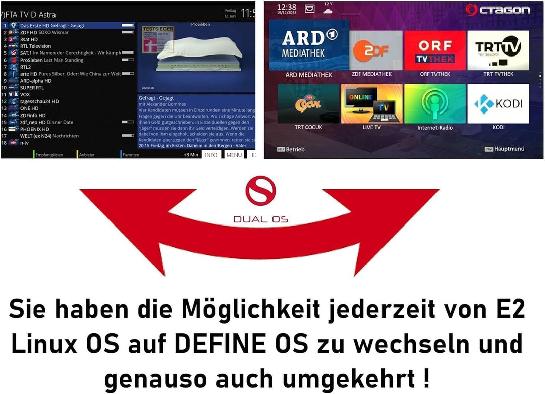 OCTAGON SF8008 UHD 4K Supreme Twin Sat Receiver, 2X DVB-S2X Tuner, E2 Linux & Define OS, mit PVR Auf