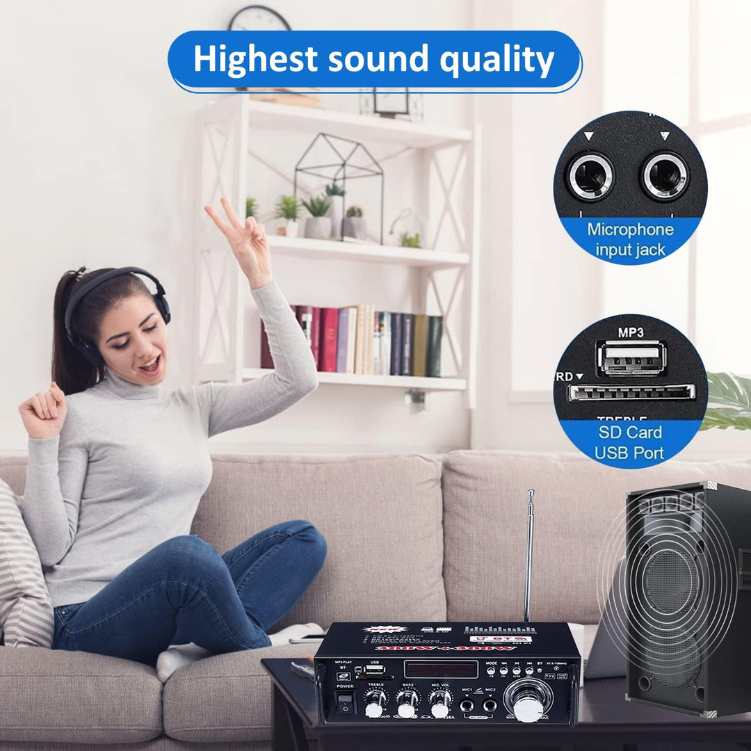 Etlephe Mini Verstärker,HIFI Verstärker,Bluetooth 5.0-Stereo Audio,12 V 220 V 600 W, 2 Kanäle, LCD-D