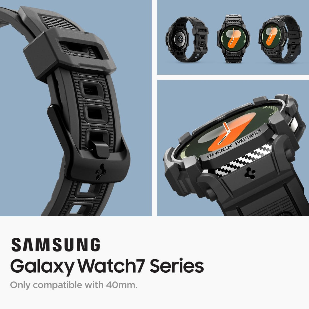 Spigen Rugged Armor Pro Hülle mit Armband Kompatibel mit Samsung Galaxy Watch 7 40mm (2024) - Matt S