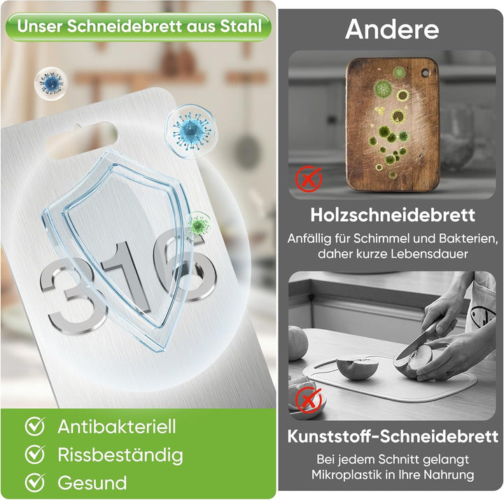 3 Stück Titan Schneidebrett, Edelstahl Titanium Cutting Board Doppelseitiges Lebensmittel Grade Schn