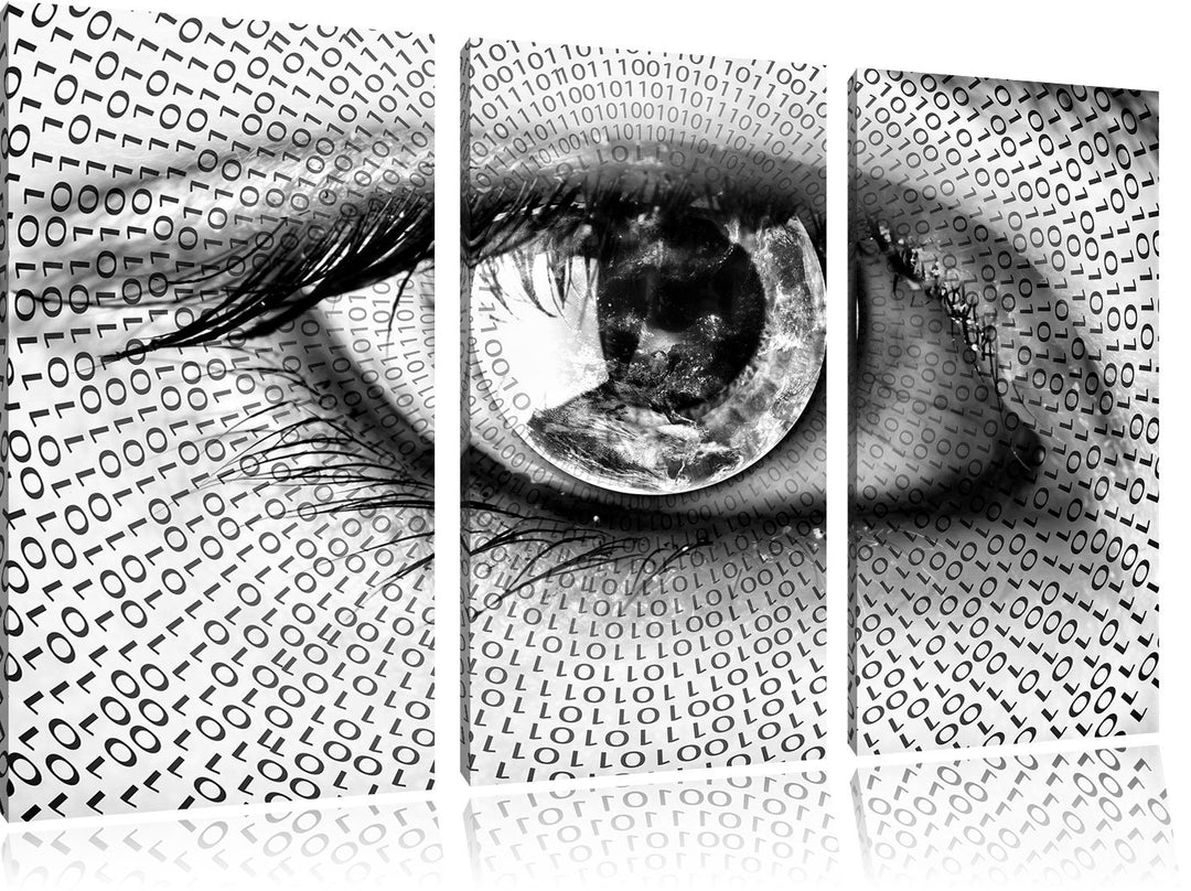 Pixxprint Auge mit binärischen Code als Leinwandbild/Grösse: 3 Teilig (120x80) cm/Wandbild/Kunstdruc