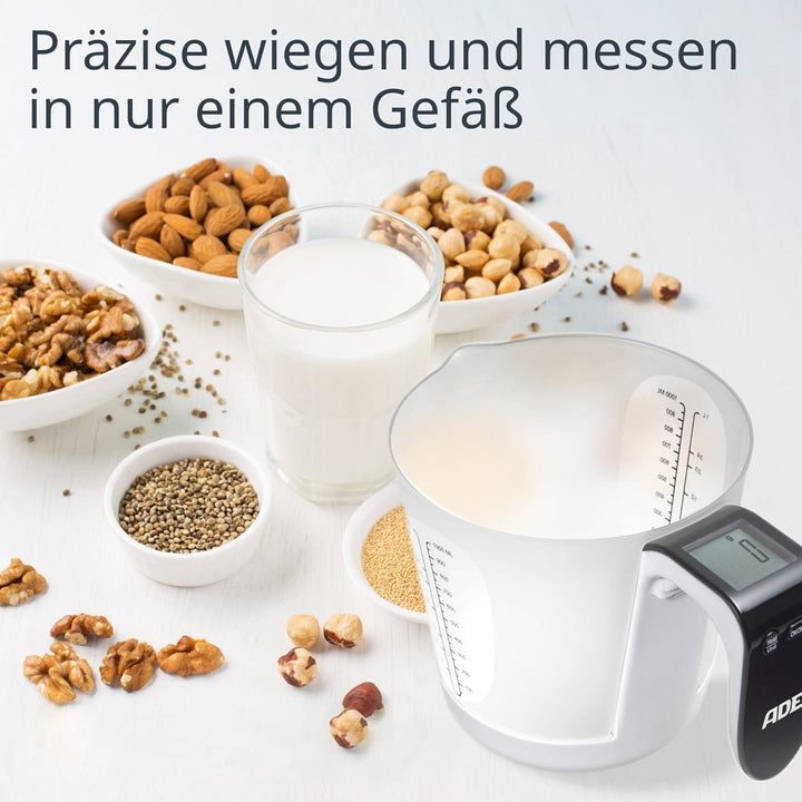 ADE Digitale Messbecher-Waage | Küchenwaage mit Messbecher zum Wiegen und Messen | Elektronische Mes