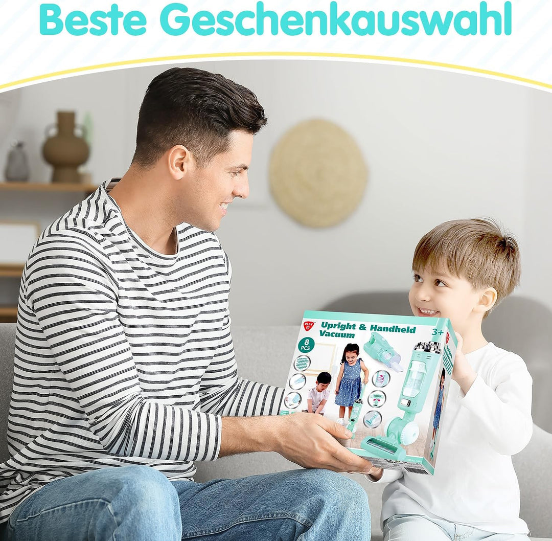 PLAY 2 in 1 Kinder Staubsauger Set, Elektrischer Staubsauger Spielzeug mit Eva-Granulat, Saugen und