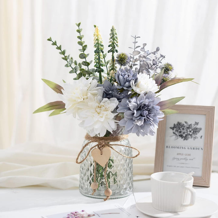 COZZI CODI Gefälschte Blumen mit Vase, künstliche Blaue Blumen in Vase, Seidenblumen-Arrangement mit