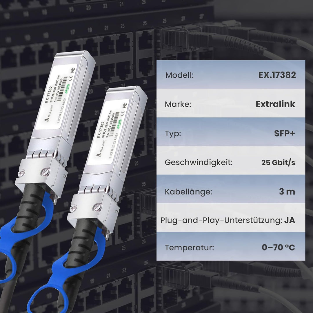 EXTRALINK DAC SFP28 Kabel 3m – Passives Twinax Kabel 25Gbit, SFP28 zu SFP28, MSA kompatibel, für Ubi