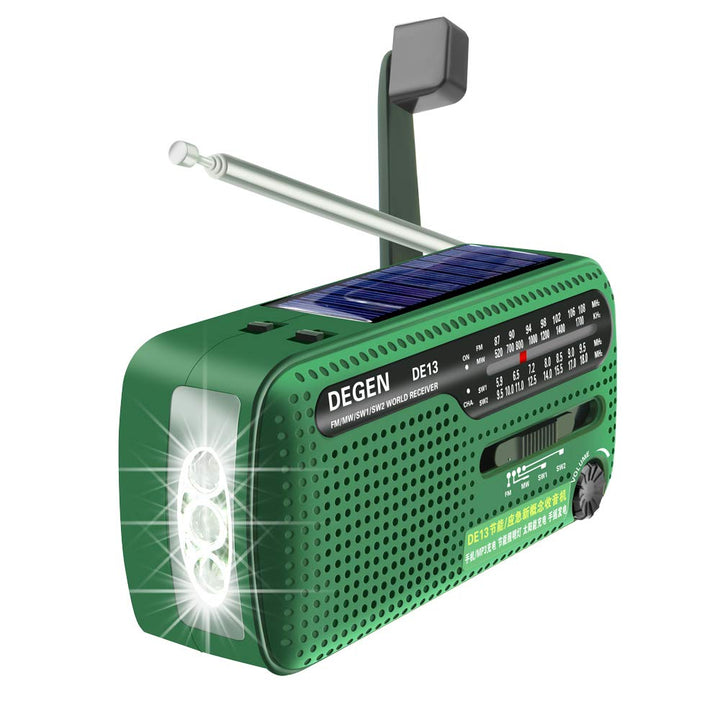 DEGEN DE13 Kurbelradio Tragbares Solar Radio FM AM SW Eingebaute Wiederaufladbare Batterie LED Dynam