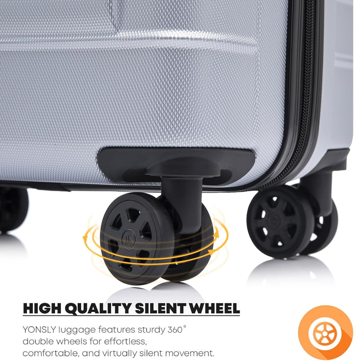 Koffer Suitcase XL Silber, Trolley Reisekoffer, Rollkoffer Handgepäck mit 4 Rollen 360°, Hartschalen