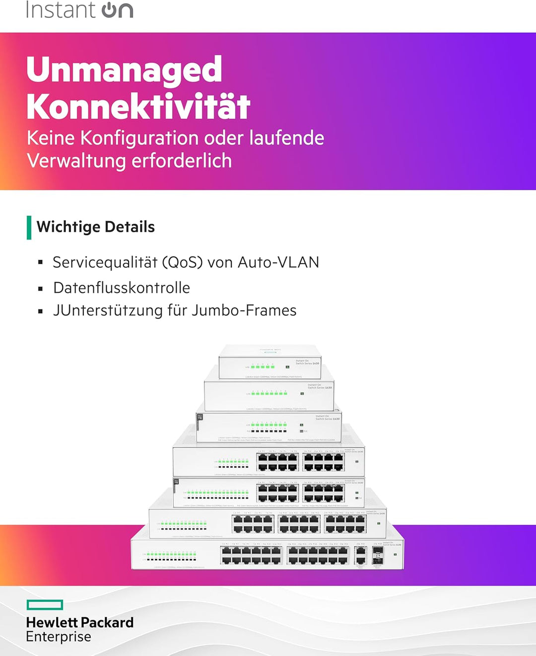 Aruba Instant On 1430 5-Port Gb Unmanaged Layer-2-Ethernet-Switch | 5x 1G | Lüfterlos | EU-Kabel (R8