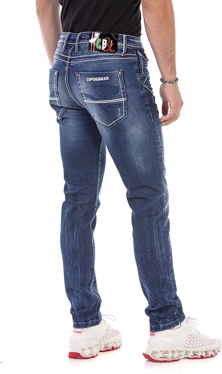Cipo &amp; Baxx Herren Jeans Hose Straight Fit Denim – Klassisch, Slim, Used Look 29W / 32L Blau-cd692,