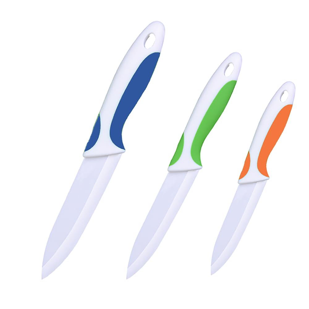 Keramikmesser Set, gelber Griff, weisse Klinge, 3-teilig, 3-4-5 Zoll | Professionell, Küchenmesser