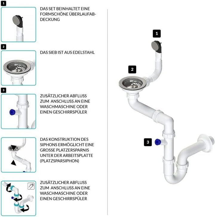GRANMASTER Caro Granitspüle 1 Becken mit Armatur und Siphon - Spülbecken Arbeitsplatte Küche Waschbe