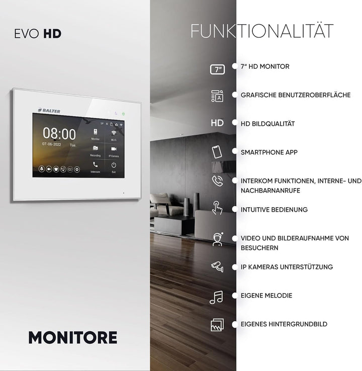 Balter EVO-HD Video Türsprechanlage, Video Türklingel, Smartphone App, 1 Familienhaus Klingel, 1X 7