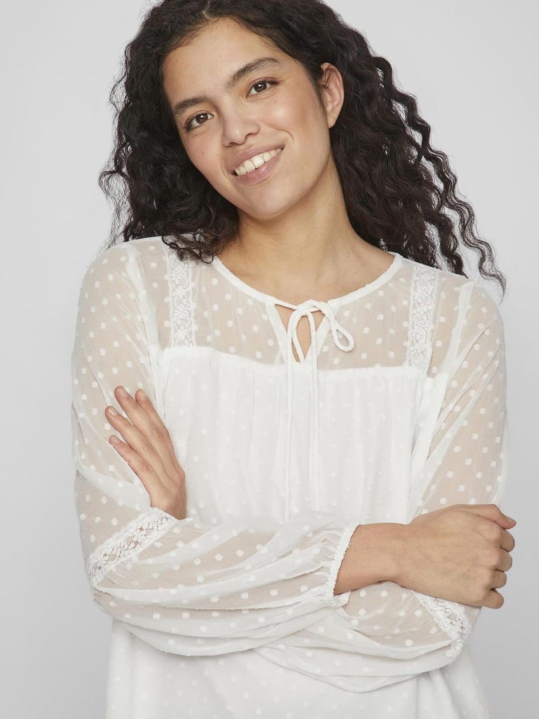 Vila Damen Viedee L/S Top/Su-Noos Bluse 36 Snow White, 36 Snow White