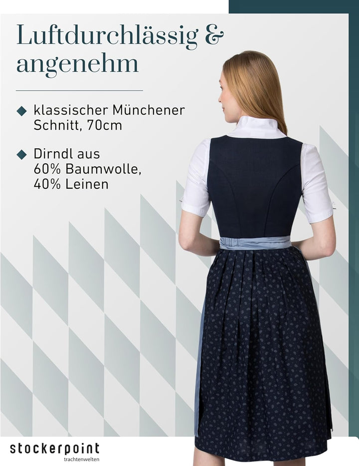 Stockerpoint Damen Dirndl Sieglinde Kleid für besondere Anlässe 40 Nachtblau, 40 Nachtblau