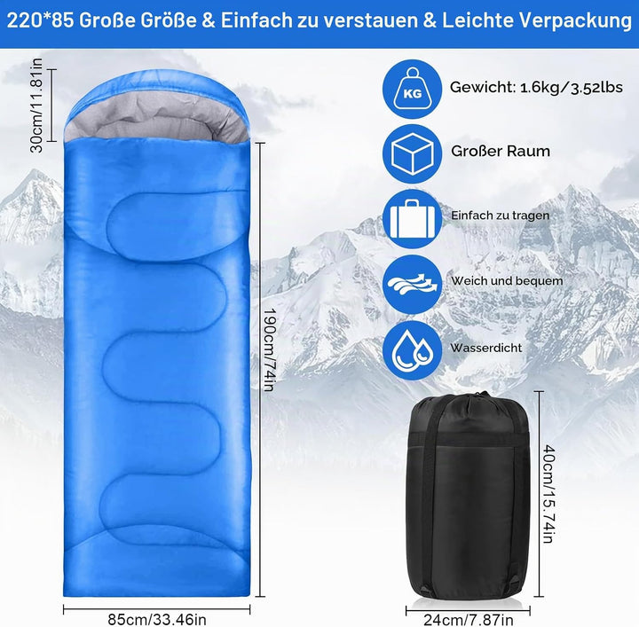 Schlafsack 3-4 Jahreszeiten - 220 x 85 cm Wasserdichter Leichter Deckenschlafsack, Schlafsack Winter