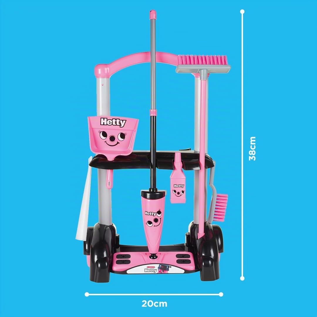 Casdon Henry & Hetty Spielzeug – Henry Putzwagen – Rosa Spielset im Hetty Design mit Mopp, Besen, Ke