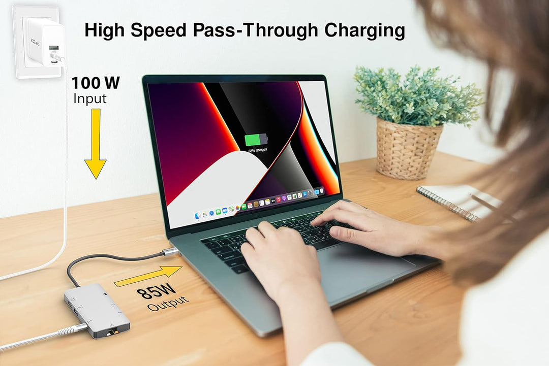 EZQuest USB-C Multimedia Hub Adapter 8 Anschlüsse (HDMI 4K 30Hz, 100W USB-C PD 3.0, Gigabit Ethernet