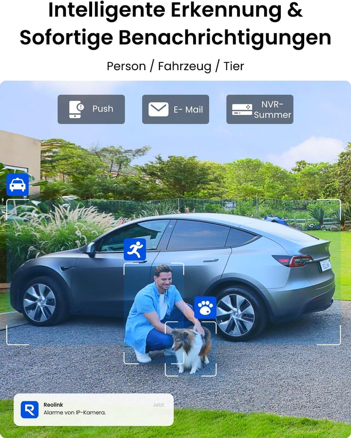 Reolink 4K Überwachungskamera Aussen Set, 8CH Videoüberwachung mit 4X 8MP PoE IP Kamera und 2TB HDD
