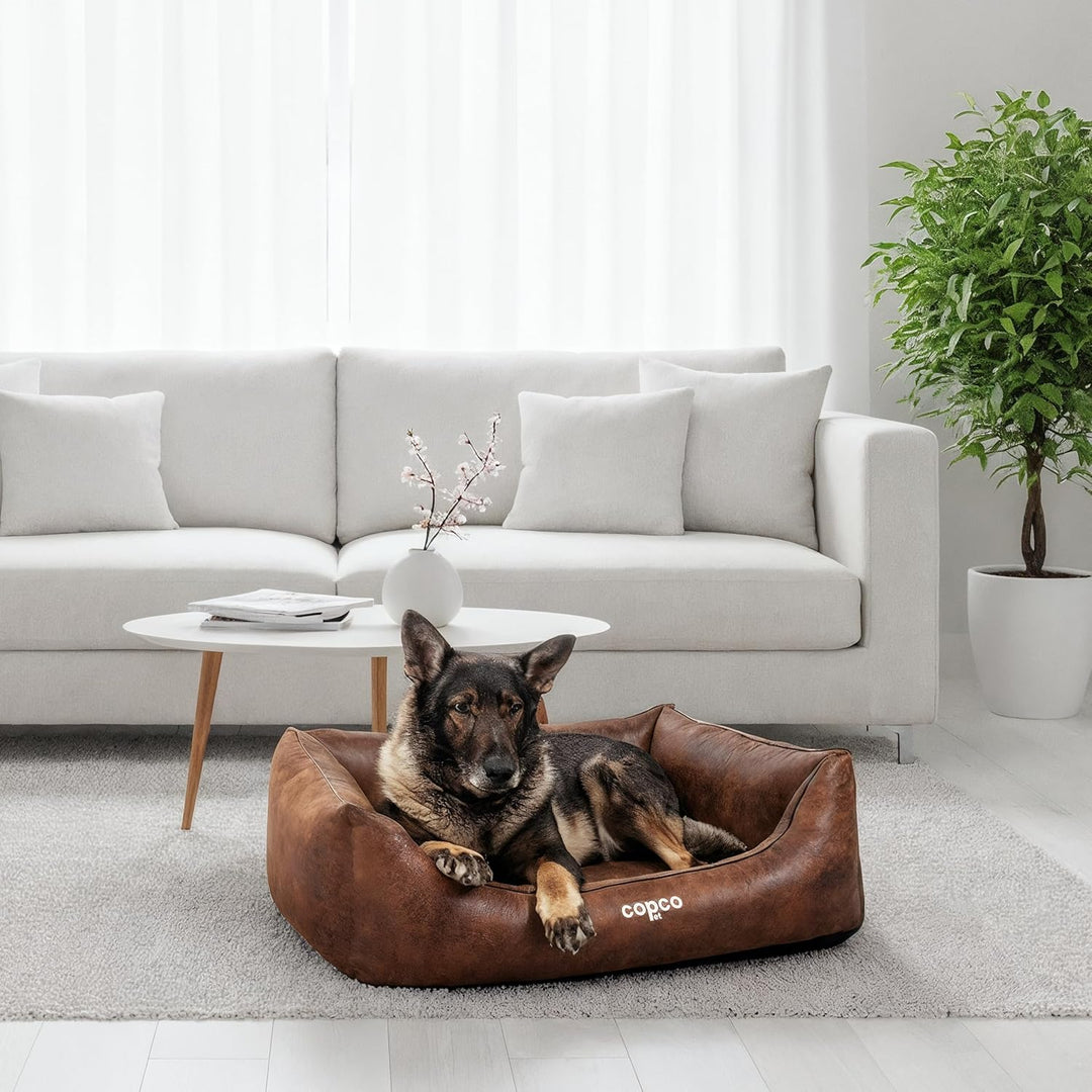 CopcoPet Hundebett kleine Hunde【waschbar & rutschfest】 Hundekorb S Kunstleder in Wildlederoptik, gel
