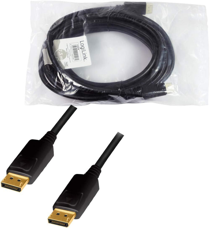 LogiLink CV0076 DisplayPort 1.2 Anschlusskabel, Ultra HD, 3D, 4K2K/60Hz Schwarz 7,5m, 7,5m