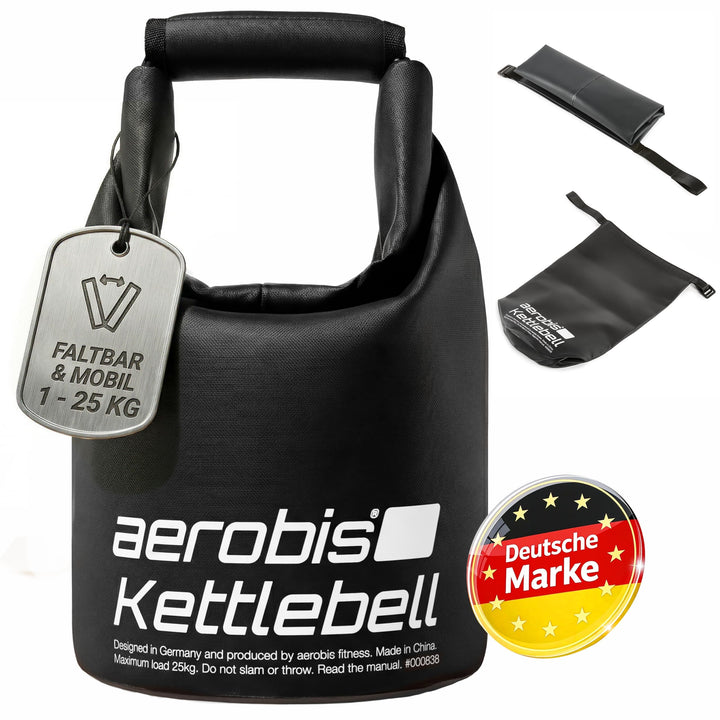 aerobis® Fitness Kettlebell | verstellbare Kugelhantel 1-25kg | variabel befüllbar mit Sand oder Sta
