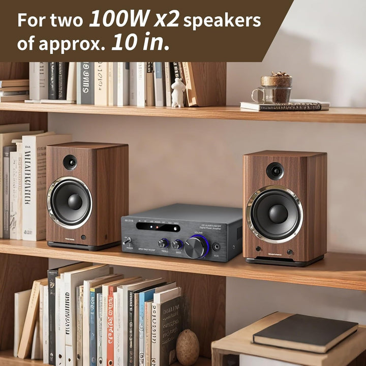 Hifi-Verstärker, 2000W Mini hifi Verstärker, 2.0-Kanal 100W*2 Bluetooth 5.3 TPA3116 Stereo-Audiovers
