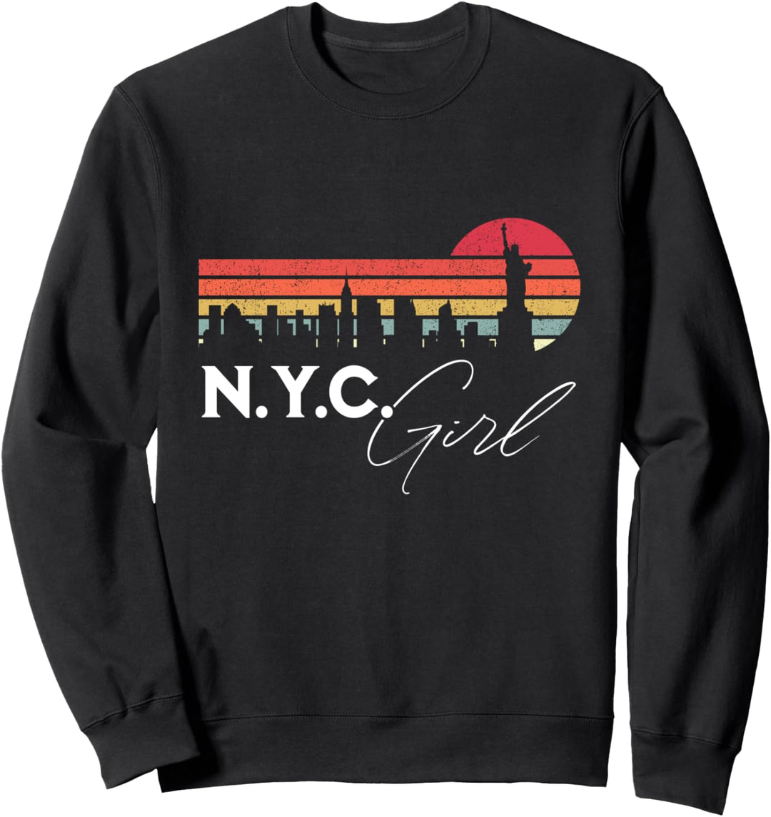 NYC Mädchen Retro Sonnenuntergang Skyline Souvenir Sweatshirt