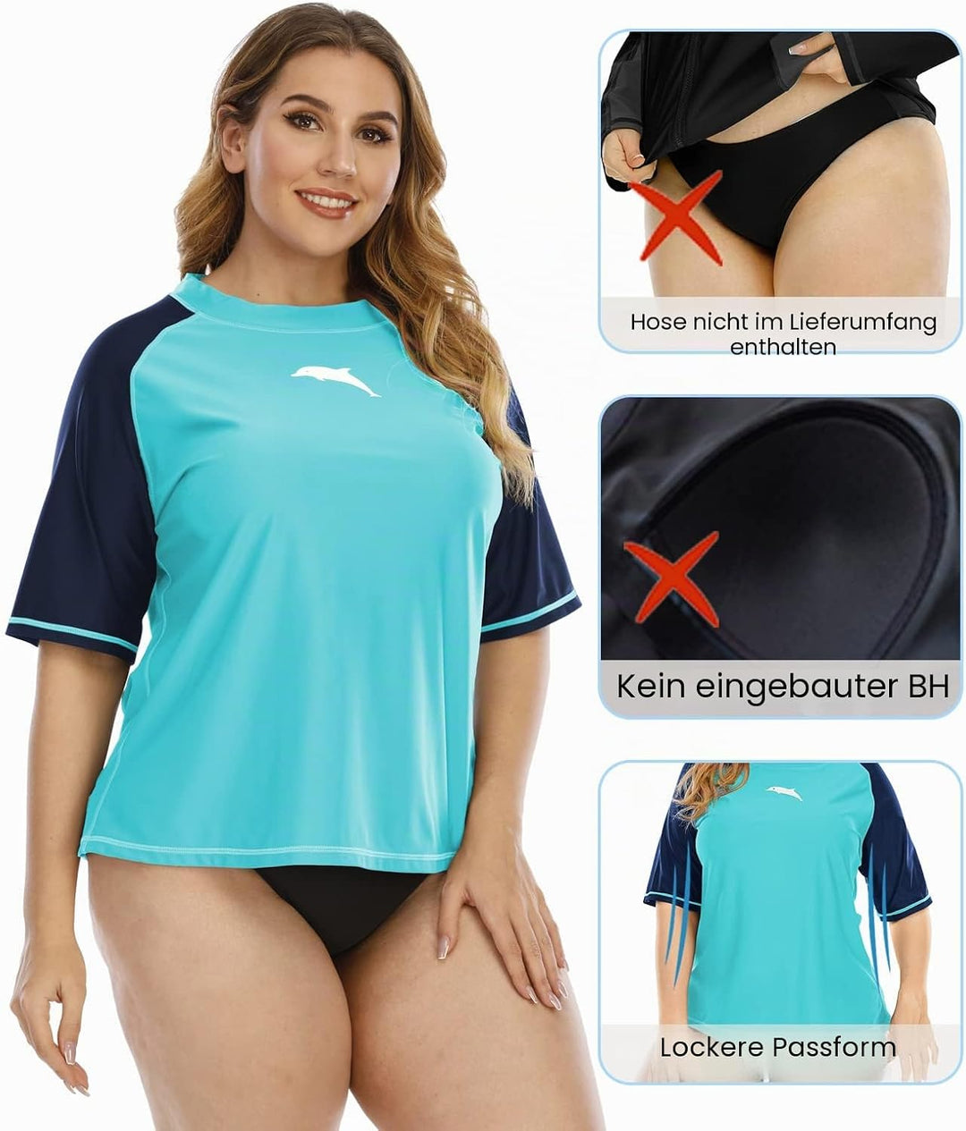 Halcurt UV Shirt Damen Übergrösse Rash Guard Kurzarm UPF 50+ Badeshirt UV Schutz Schwimmshirt Schnel