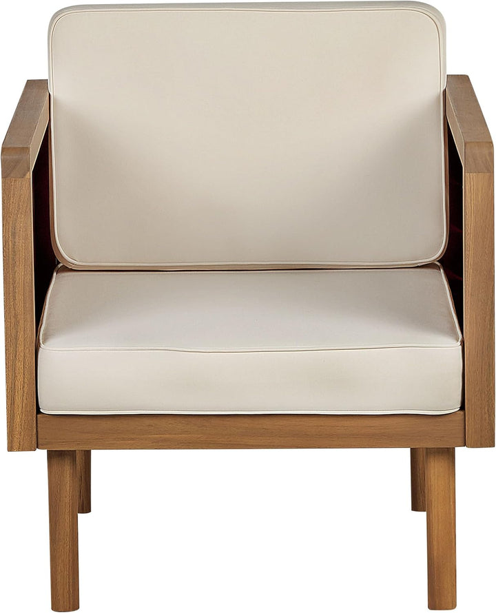 Outdoor Lounge Sessel Akazienholz hellbraun mit Auflagen weiss Rustikal Baratti