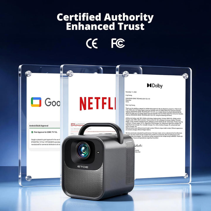 ETOE Smart Beamer 4K mit Google TV & Netflix Lizenz, Autofokus 1080P Full HD, 1300 ANSI Tragbarer Pr