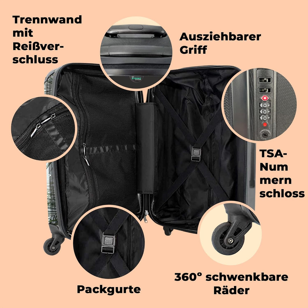 Koffer gross Trolley Rollkoffer Reisekoffer mit 4 Rollen Fotokoffer - Pflanze - Grün - Natur - Blau
