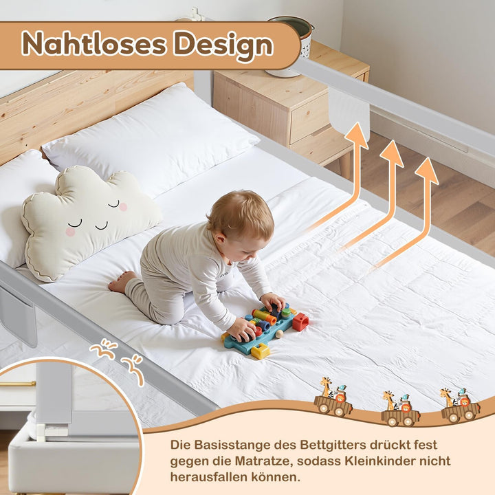 Ikodm 2X 200cm Bettgitter für Kinder, Bettschutzgitter Höhenverstellbar von 64-96cm, Rausfallschutz