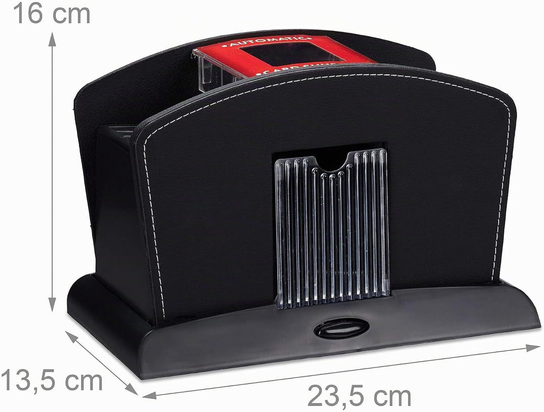Relaxdays, schwarz Kartenmischer Elektrisch, Leder, 4 Decks, Automatische Kartenmischmaschine zum Mi