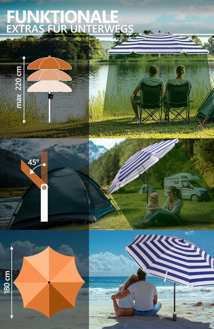 4smile Sonnenschirm Strand SunnyJoy Ø 160 cm, 3er Set - Strandschirm mit UV Schutz 50+, inkl. Sonnen