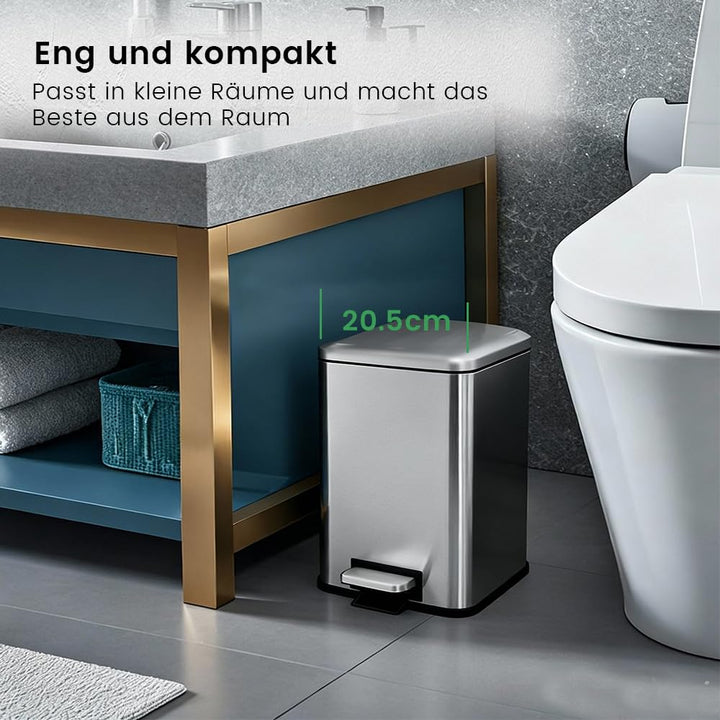 Mülleimer Bad,6L Kosmetikeimer mit Softclose Deckel,6L Badezimmer Mülleimer mit Inneneimer,6 Liter Q