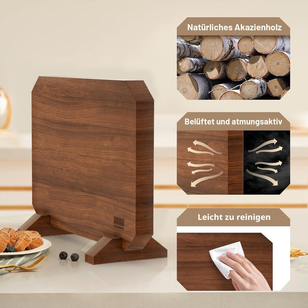 HOSHANHO Messerblock Magnetisch ohne Messer, Verdicktem Magnet Messerhalter aus Akazienholz, Extrast