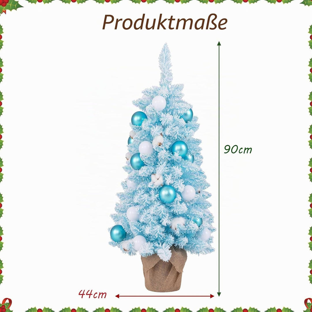 KOMFOTTEU 90 cm Künstlicher Weihnachtsbaum, Tisch Christbaum mit 24 dekorativen Kugelornamenten &amp; 12