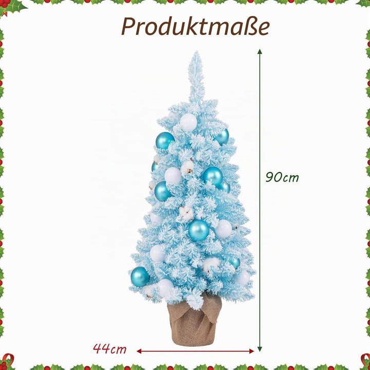 KOMFOTTEU 90 cm Künstlicher Weihnachtsbaum, Tisch Christbaum mit 24 dekorativen Kugelornamenten &amp; 12