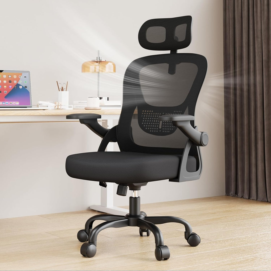 naspaluro Ergonomischer Schreibtischstuhl, Bürostuhl mit Kopfstütze/Hochklappbaren Armlehnen, Atmung