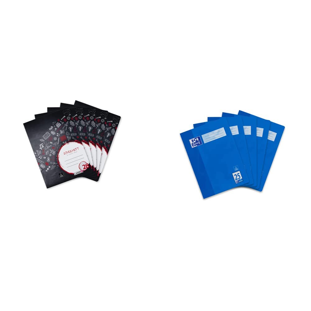 Landre Schulheft A4, kariert, Lineatur 28, 32 Blatt, schwarz, 5 Stück &amp; Oxford Schulheft A4, liniert