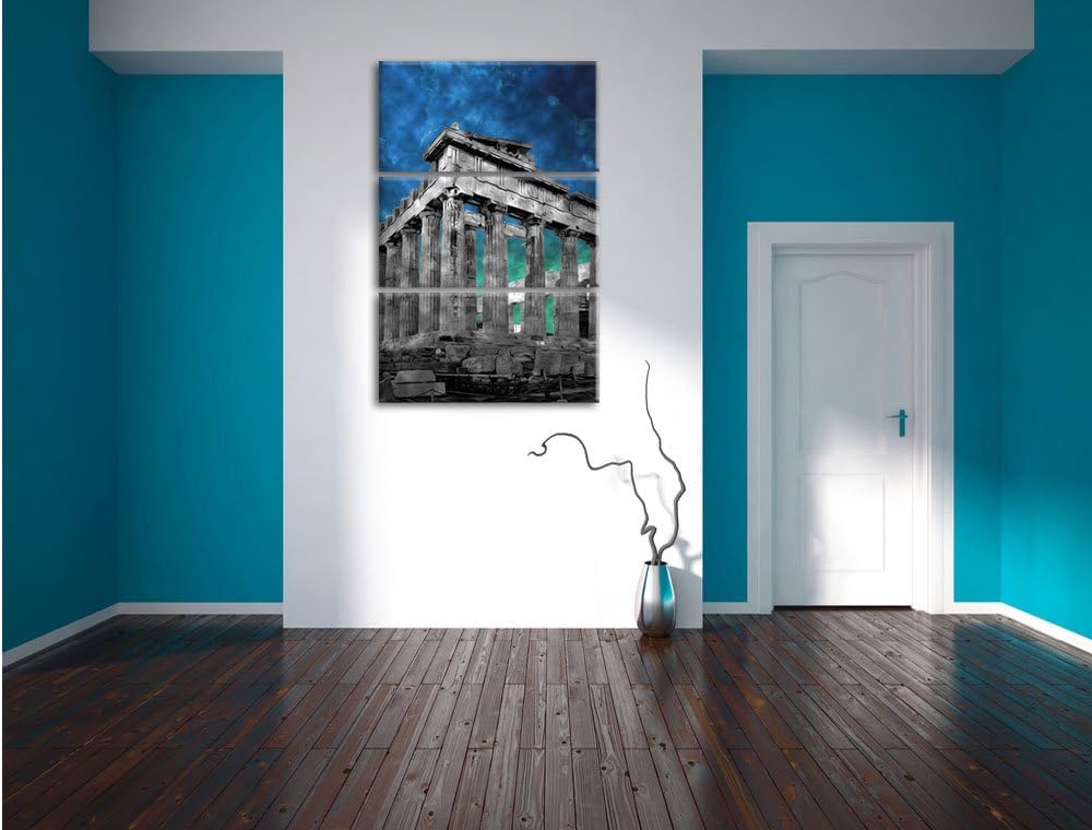 Pixxprint Propyläe von Akropolis in Athen schwarz/weiss 3-Teiler Leinwandbild 120x80 Bild auf Leinwa