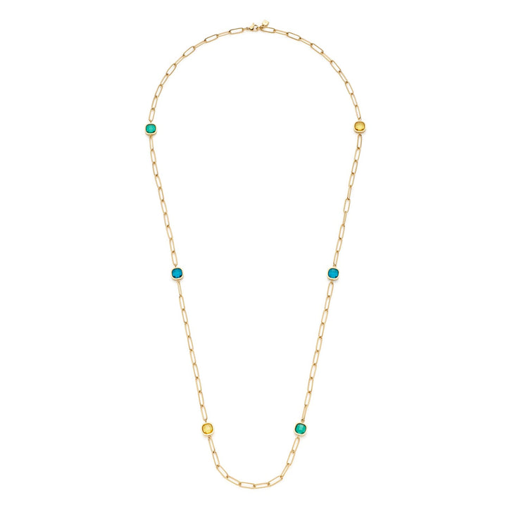 Leonardo Juna Halskette aus Edelstahl 1 Stück, goldfarbene lange Gliederkette mit facettierten Glass