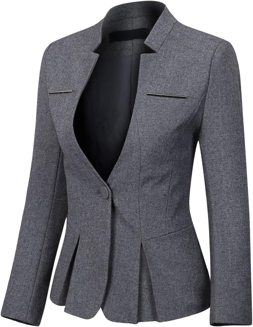 YYNUDA Damen Slim Fit Blazer Sommer Elegant Anzugjacke mit EIN Knopf Kurz für Office Business M Dunk