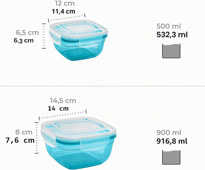 Grizzly 4er Set Frischhaltedosen (0,5L, 0,9L, 1,5L, 2,4L), quadratisch, Kunststoff, 100% luft-/wasse