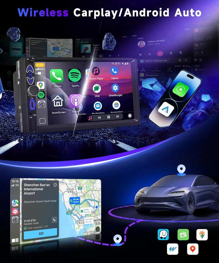 VECHTEL 4G+64G Android 15 Autoradio 2 Din mit Drahtlos Carplay Android Auto, 7 Zoll HD Touchscreen m