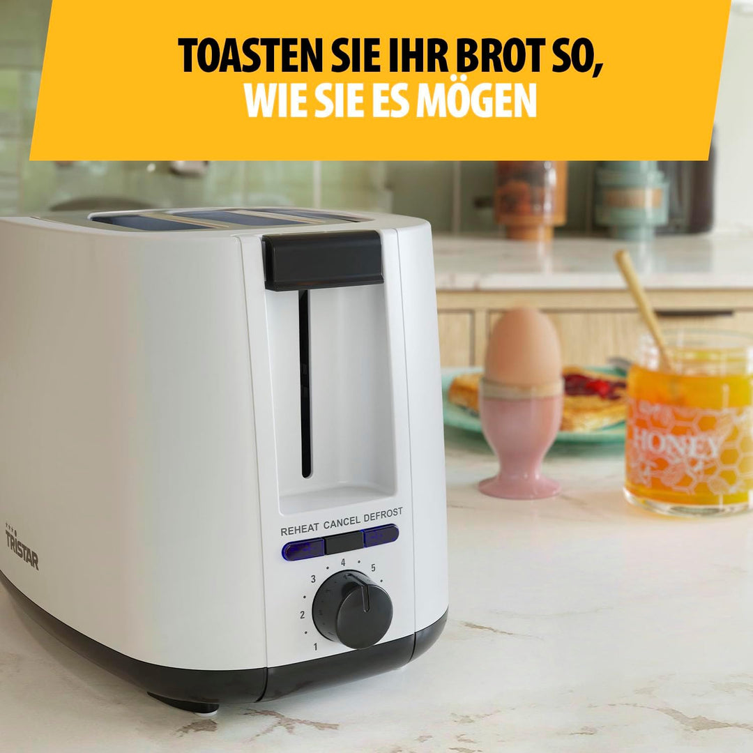 Tristar Toaster, 2 Toastschlitze, 7 Bräunungsstufen, Brötchenaufsatz, Auftaufunktion, Liftfunktion,
