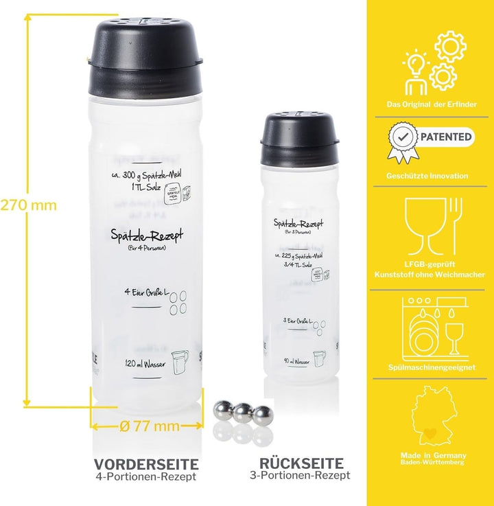 Spätzle-Shaker (ANTHRAZIT für 4 Portionen selbstgemachte Spätzle (875ml) Spätzlepresse und Mixer in