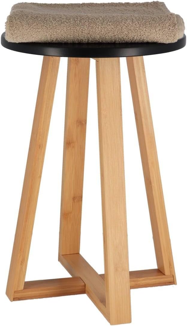 Tendance Hocker mit Bambusbeinen und schwarzer MDF-Platte – Schwarz/Bambus – Badezimmer – Kleinmöbel