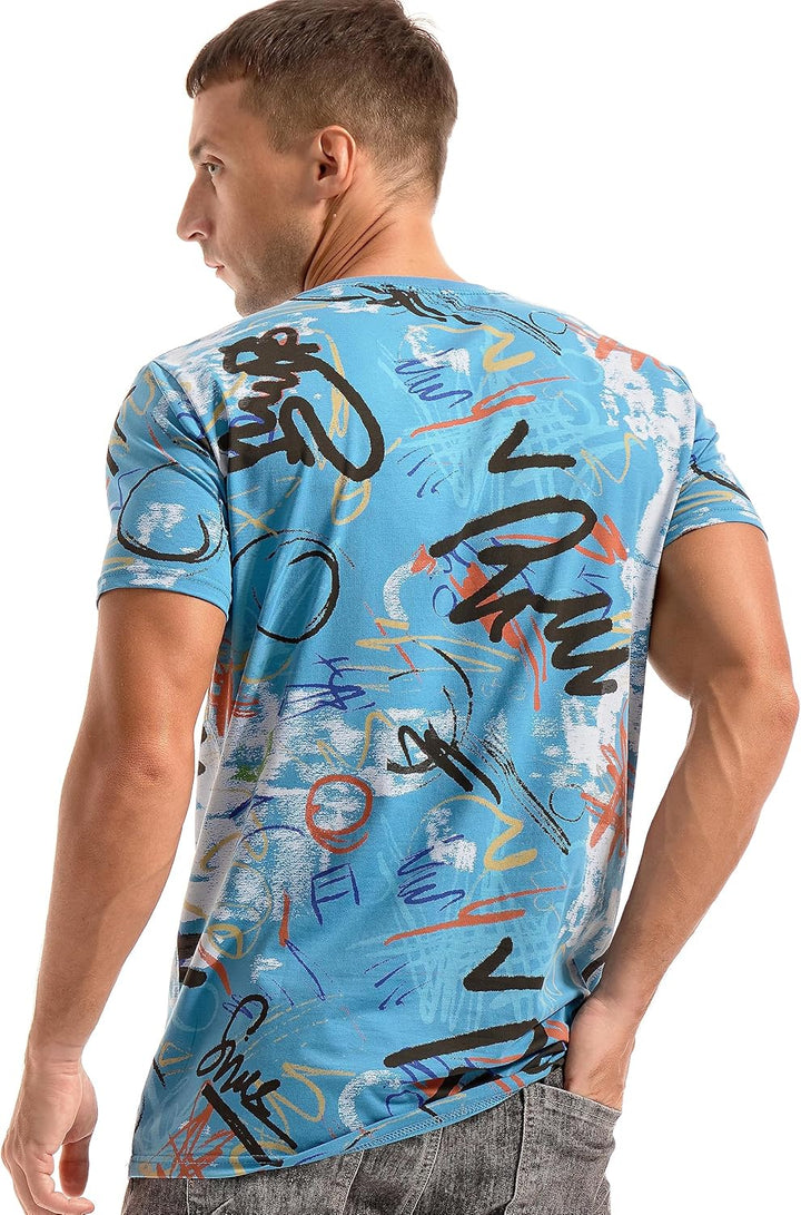 RONOMO Herren Mode Krawatte Dye T-Shirt Casual Print T-Shirt Graffiti T-Shirt 3XL Ty Blau, 3XL Ty Bl
